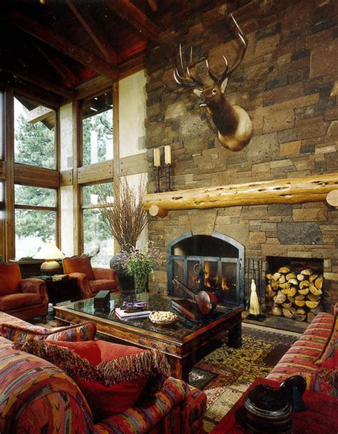 Living Room Fireplace Montagne Salon Portland Par Mcm Design