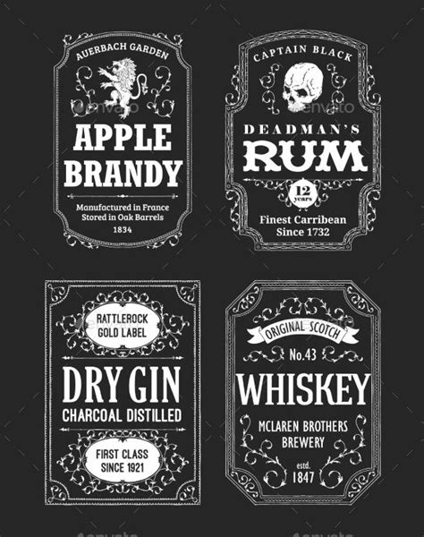Alcohole Labels Set Vintage Alcohol Labels Bottle Stickers Design