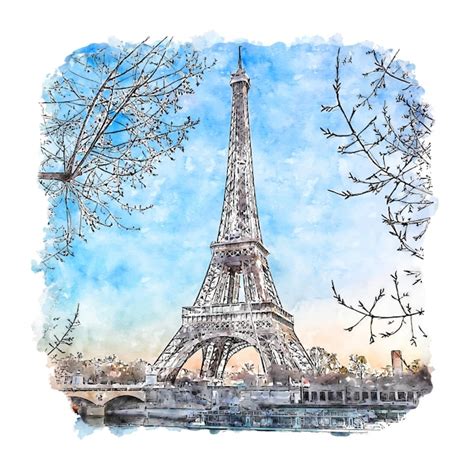 Premium Vector Eiffel Tower Paris France Watercolor Sketch Hand Drawn