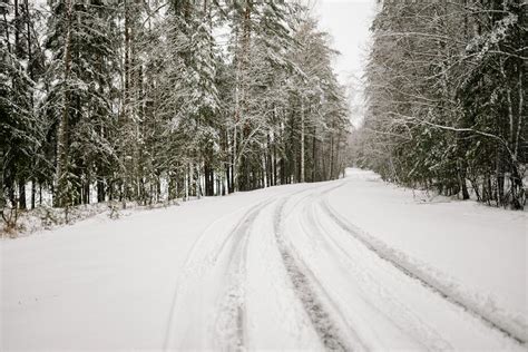 Snow Covered Road Between Trees · Free Stock Photo