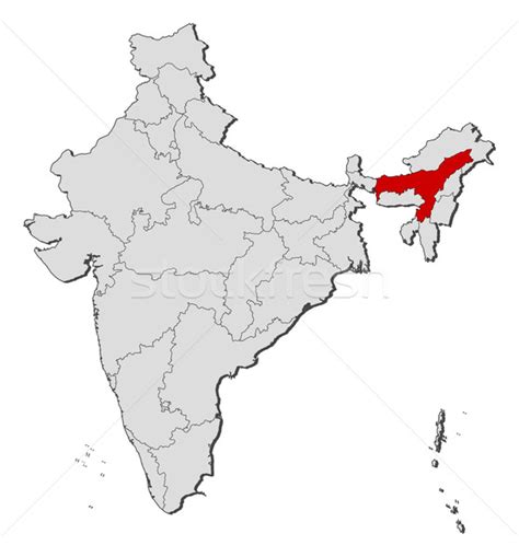 Map Of India Assam Highlighted Vector Illustration