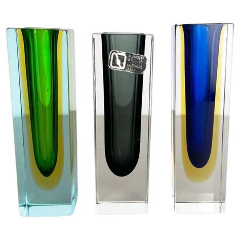 Murano Glass Vase Set By V Nason And C Italy Blue And Green Asymmetric Vases For Sale At