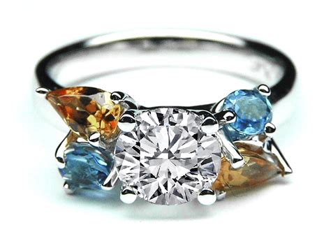 Engagement Ring Diamond Engagement Ring Multi Gem Stones Accents Es705