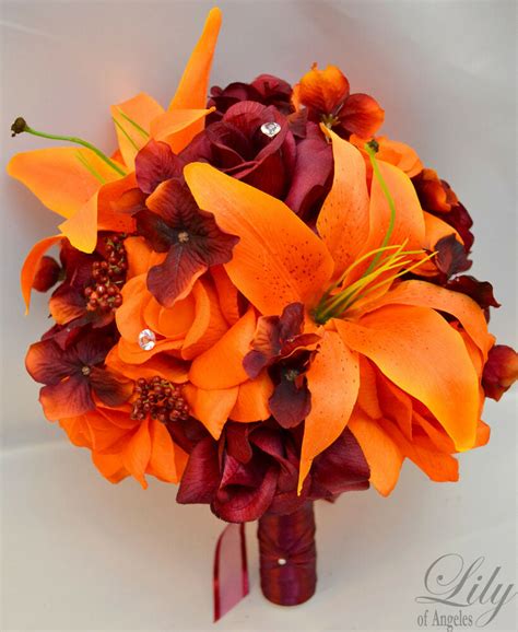 17 Pcs Wedding Bridal Bouquet Silk Flower Package Orange