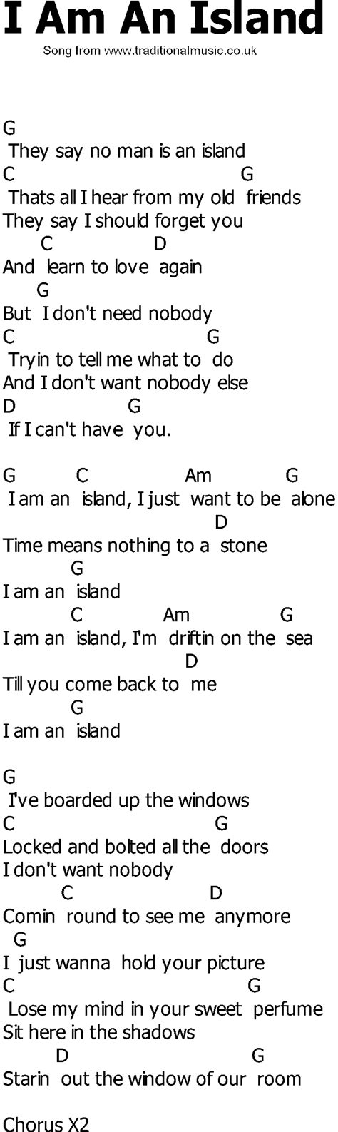 Old Country Song Lyrics With Chords I Am An Island