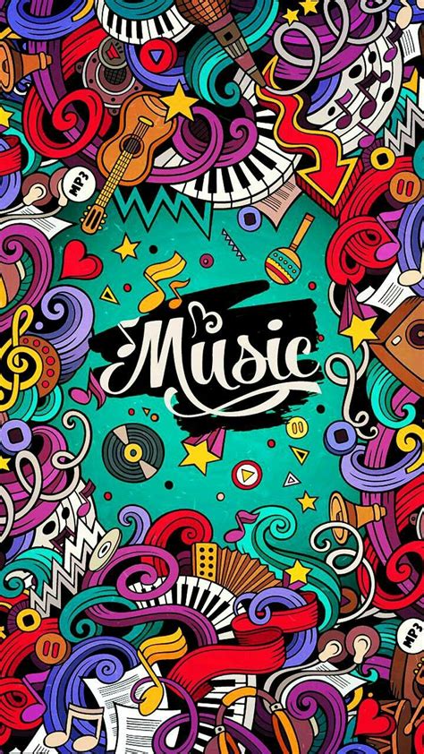 Music Poster With Colorful Doodles And Musical Instruments