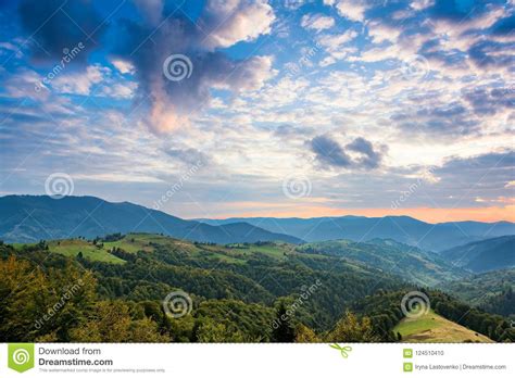 Mountain Landscape At Sunset Carpathian Mountains Mizhhiria U Stock