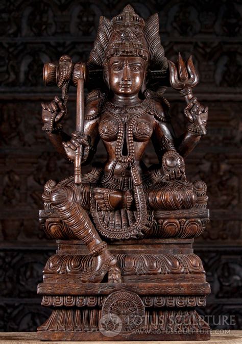 Hand Carved Neem Wood Hindu Goddess Shakti Sculpture With Knife And Trident 36 99w14l Hindu
