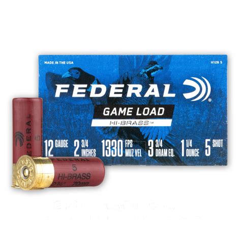 12 Gauge 5 Shot Federal Game Load Upland Hi Brass 25 Rounds Ammo