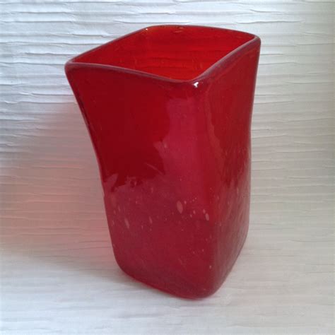 Red Art Glass Vase Large Blown Glass With Bubbles Mid Etsy