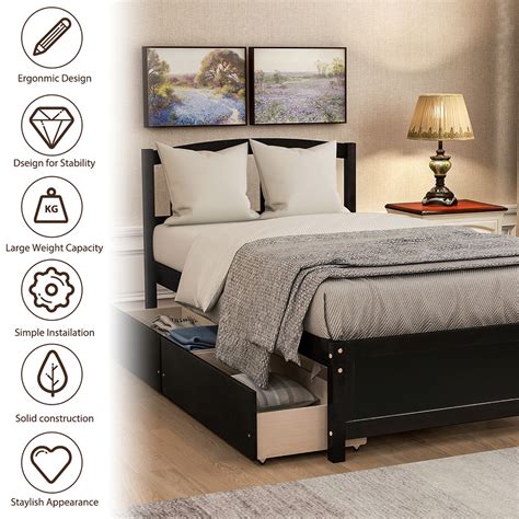 New Twin Size Platform Bed Frame With 2 Storage Drawers Headboard And