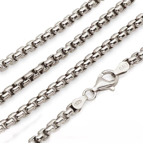 Men's sterling silver cuban curb chain necklace. 925 Sterling Silver 4mm Round Box Chain Necklace 18″-26 ...