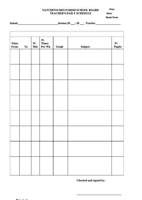 Fillable Teachers Daily Schedule Template Printable Pdf