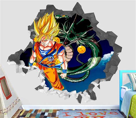 Dragon Ball Z Goku Shenlong Wall Decal Smashed 3d Vinilo Decorativo