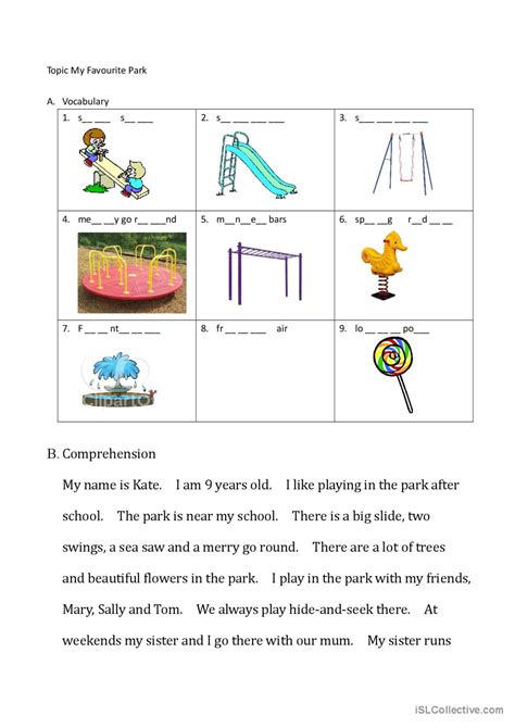 At The Park English Esl Worksheets Pdf And Doc