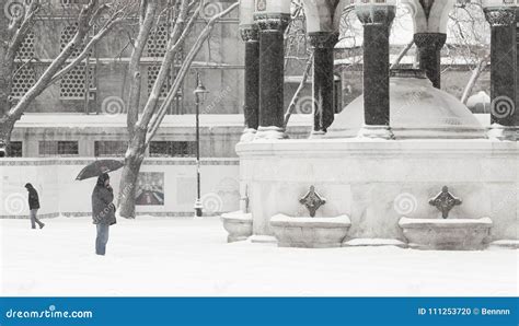 Sultanahmet Park During A Snow Storm Editorial Image Image Of Celcius