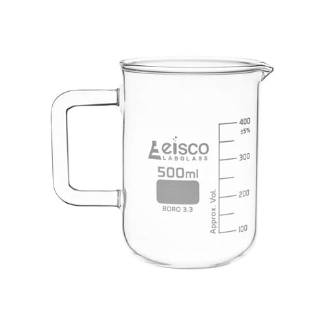Beaker Mug 500ml Tall Form Integral Handle Borosilicate Glass — Eisco Labs