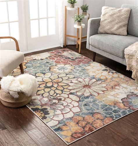 Well Woven Leeza Modern Multi Blue Floral Geometric Pattern Area Rug