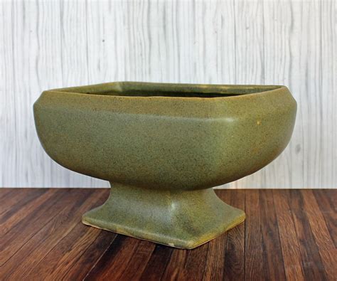 Vintage Ceramic Green Footed Planter Flowerpot Rectangular Pedestal