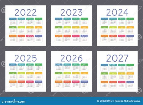 Calendário 2022 2023 2024 2025 2026 E 2027 Anos Conjunto De Vetores