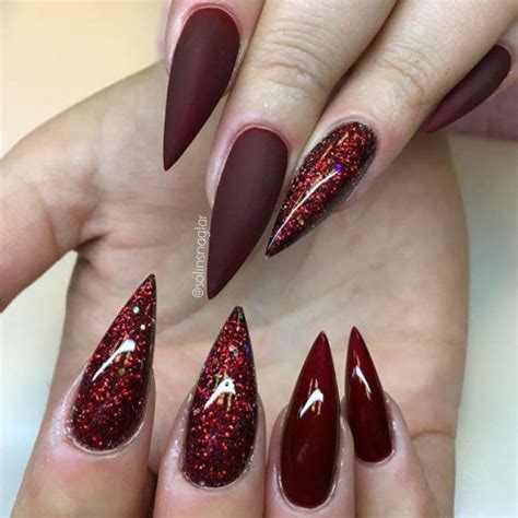 Burgundy Glitter Stiletto Nails Pictures Photos And Images For