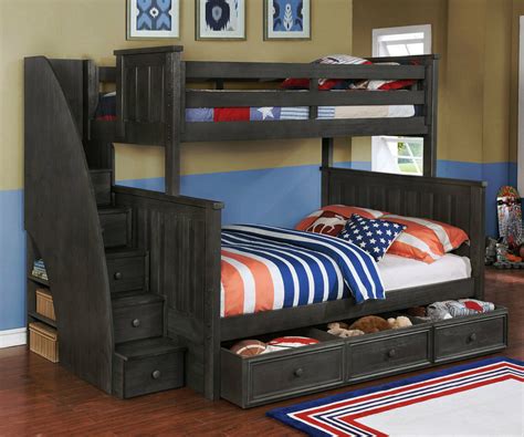 Shop our best selection of bunk beds with stairs to reflect your style and inspire their imagination. Brandon Bunk Bed Twin over Full with Stairs in Driftwood Gray | Allen House | Kids Loft Beds and ...