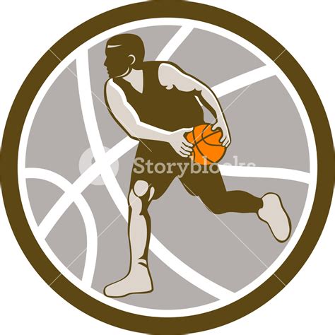 Basketball Player Dribbling Ball Circle Retro Royalty Free Stock Image
