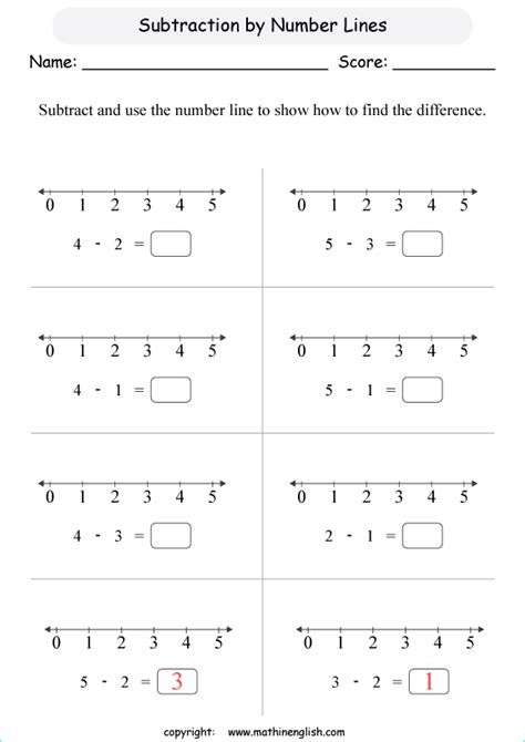 Number Line Subtraction Worksheet