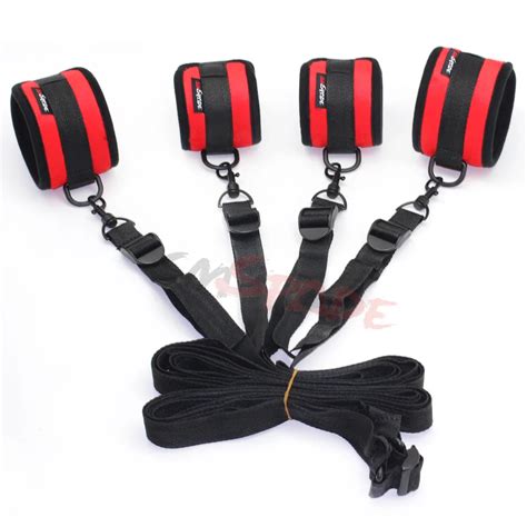smspade fetish red velvet soft bondage underbed restraints kit handcuffs ankle cuffs fabric