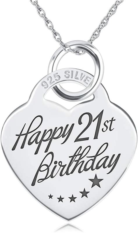 Happy 21st Birthday Necklace Sterling Silver Heart Shaped
