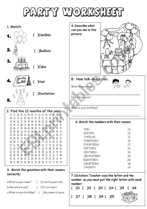 Party Activity Sheets