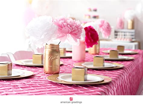 Pink And Gold Birthday Party Table Setting Gold Jar Pink Gold Party