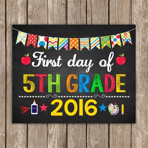 First Day Of 5th Grade Sign 8x10 Instant By Thelovelydesigns