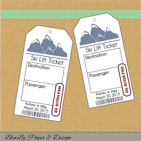 Ski Lift Ticket Wedding Printable Escort Place Cards Seating