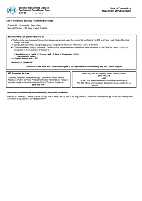 Fillable Form Std 23 Sexually Transmitted Diseases Form Confidential Case Report