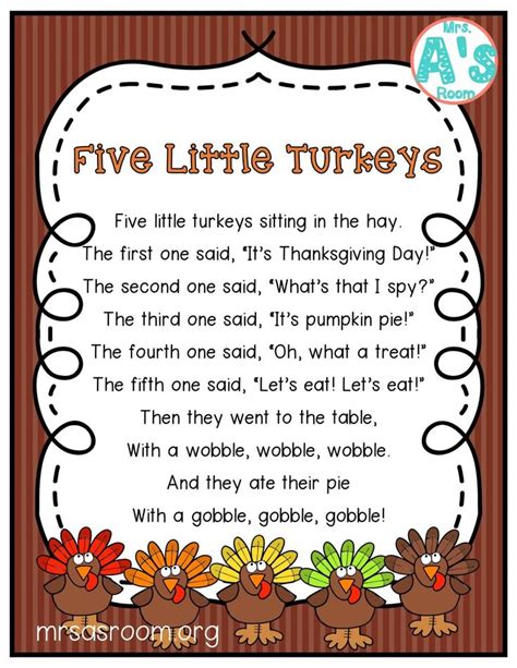 The Five Little Turkeys Poem For Kids To Use In Their Thanksgiving