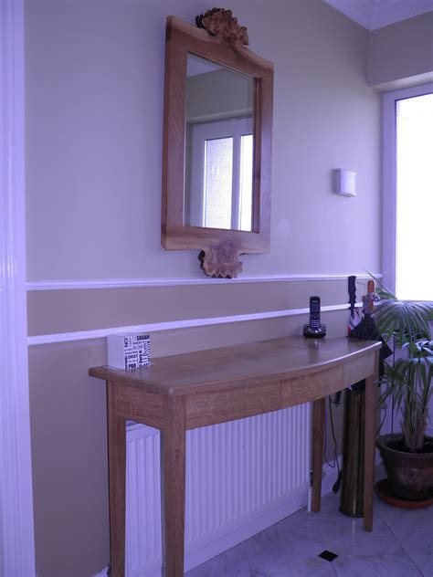 Make the laminates wider and longer than you eventually need, because they'll squidge around in the gluing step. Hall table with curved apron in oak, hall mirror in burr ...