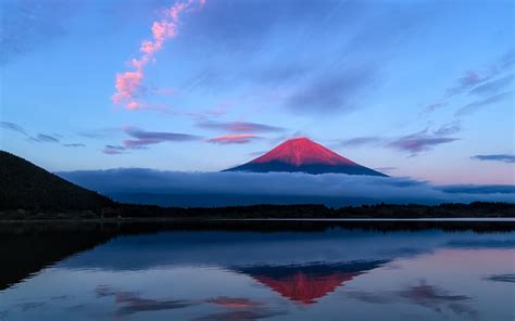 ダウンロード壁紙 1920x1200 日本、富士山、夜、空、湖、反射、青 Hdのデスクトップの背景