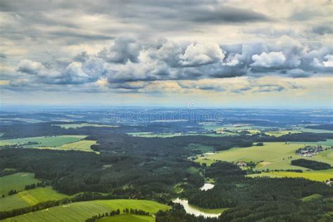Aerial View Of South Bohemian Landscape With Fields Forests And