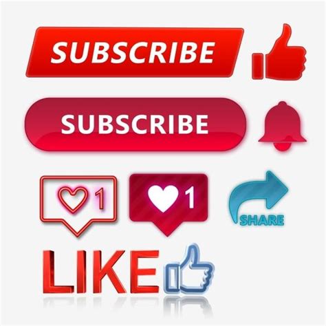 Subscribe Like Share Bell Icon Button Collection