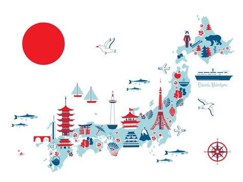 Cartoon Travel Map Of Japan By Elizaveta Melentyeva On Dribbble