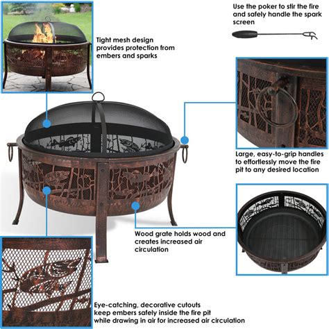 Sunnydaze Northwoods Fishing Fire Pit With Spark Screen 30 Diameter