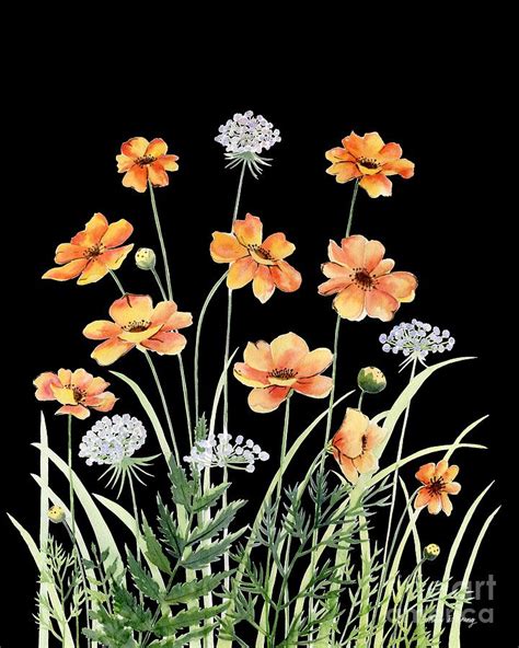 Wildflowers In Dark Background Painting By Melly Terpening Pixels