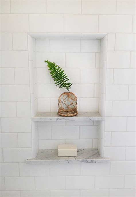 Before long, the utility of. Shower niche - white subway with marble shelves (With ...