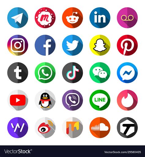 Social Media Logo Icon Set On Circle Button Vector Image