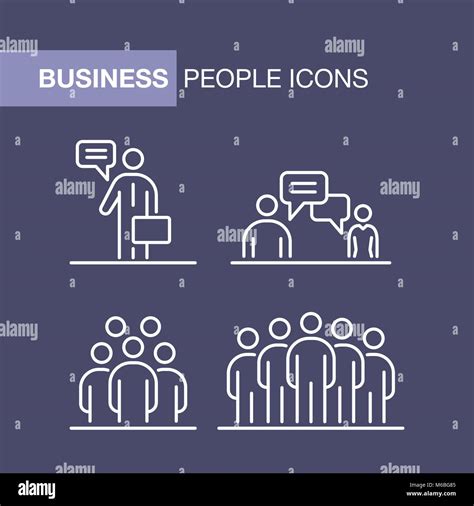 Business People Icons Set Simple Line Flat Illustration Stock Vector