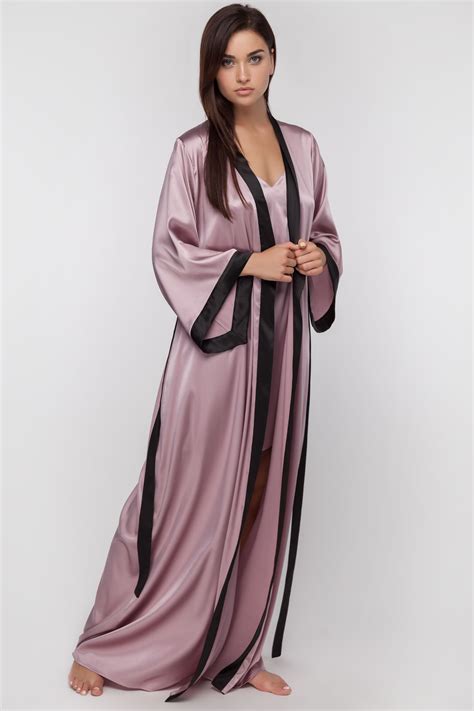 Set With Long Silk Robe And Silk Nightgown S The Set Of The Long Robe And Nightgown Is Made Of