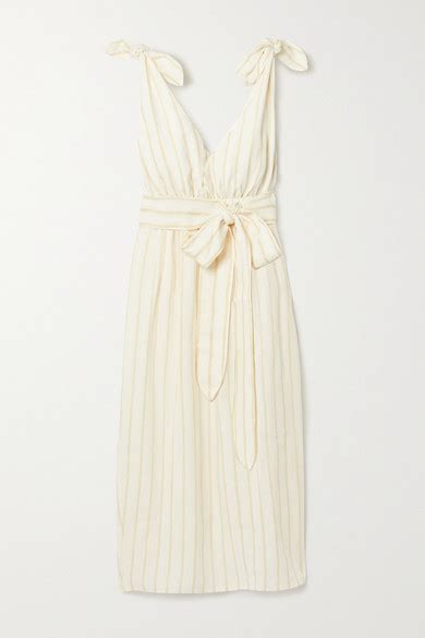 Mara Hoffman Calypso Belted Striped Linen And Tencel Lyocell Blend Midi Dress Neutral ShopStyle