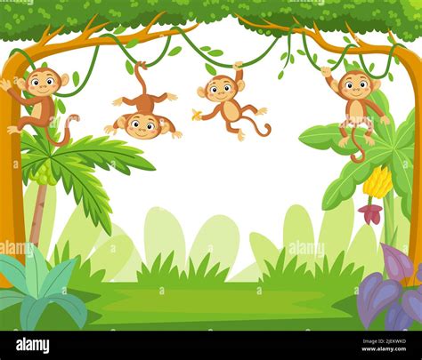 Grupo De Monos Colgando En La Rama Del árbol Imagen Vector De Stock Alamy
