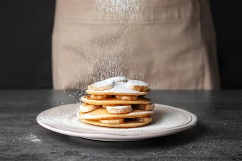 Sprinkling Of Delicious Pancakes With Powdered Sugar Stock Image